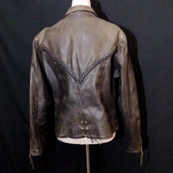 Vintage Unik Ultra Real Leather Gray Jacket, Zipper Pockets&Sleeve Openings Sz L - Picture 6 of 9